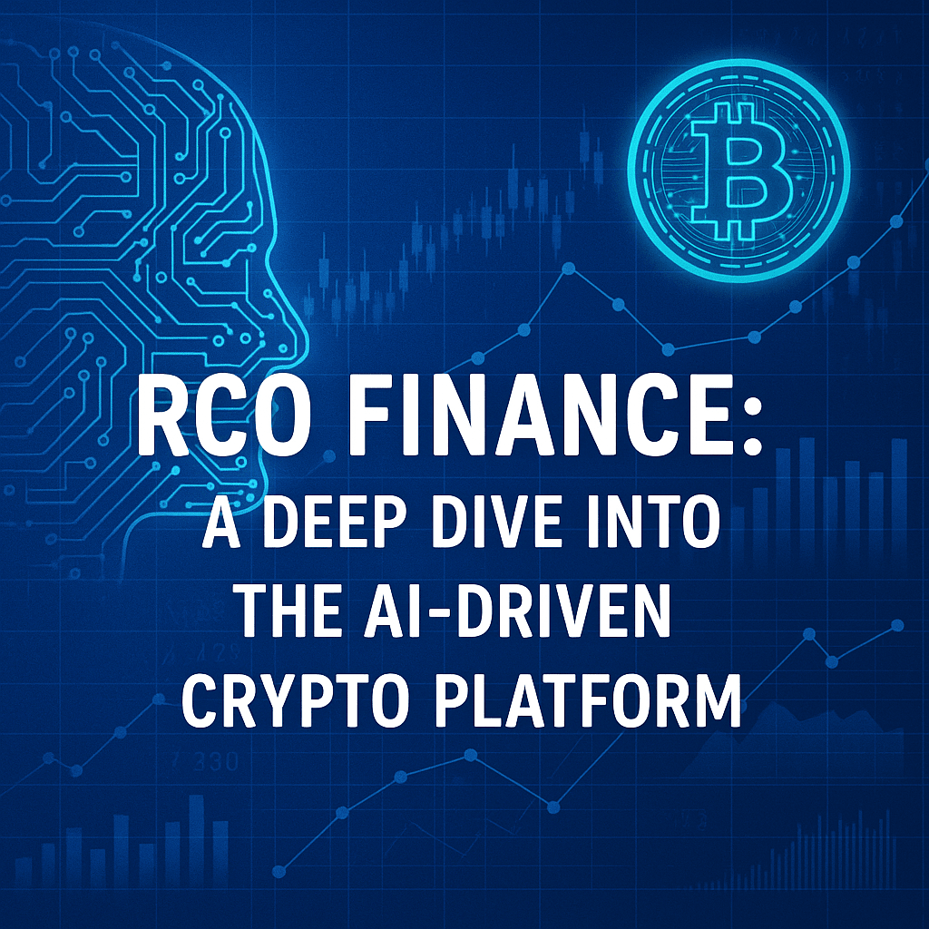 RCO Finance: A Deep Dive into the AI-Driven Crypto Platform 2 a blue background with a blue line and a blue head with a bitcoin coin